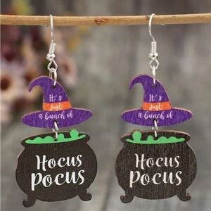 Hocus Pocus Wooden Dangle Earrings (2.8 Inches In Length)